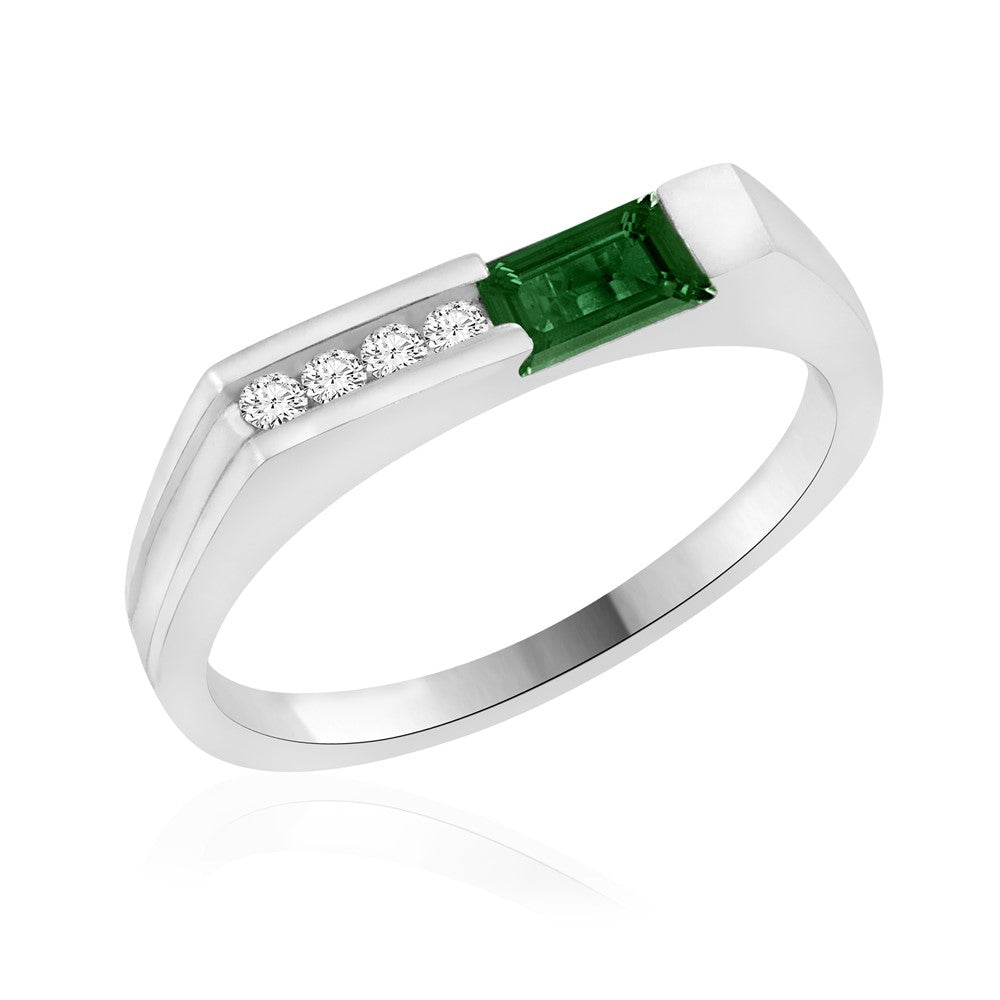 10k White Gold Diamond/ Imitation Emerald Band