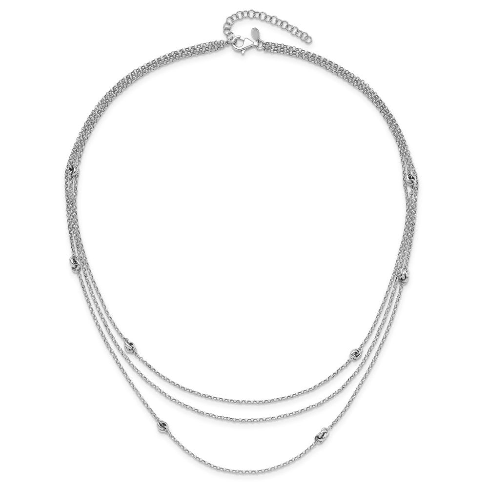 Sterling Silver Rhodium-plated Love Knot Multi-Strand w/2in ext Necklace 18 Inches