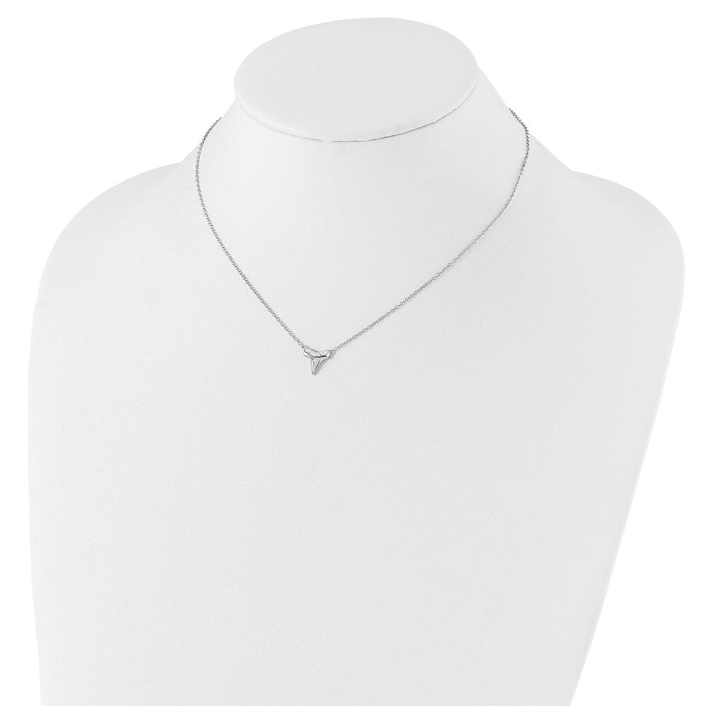 Sterling Silver Rhodium-plated Polished Shark Tooth 16 inch with a 2 inch extention Necklace 16 Inches