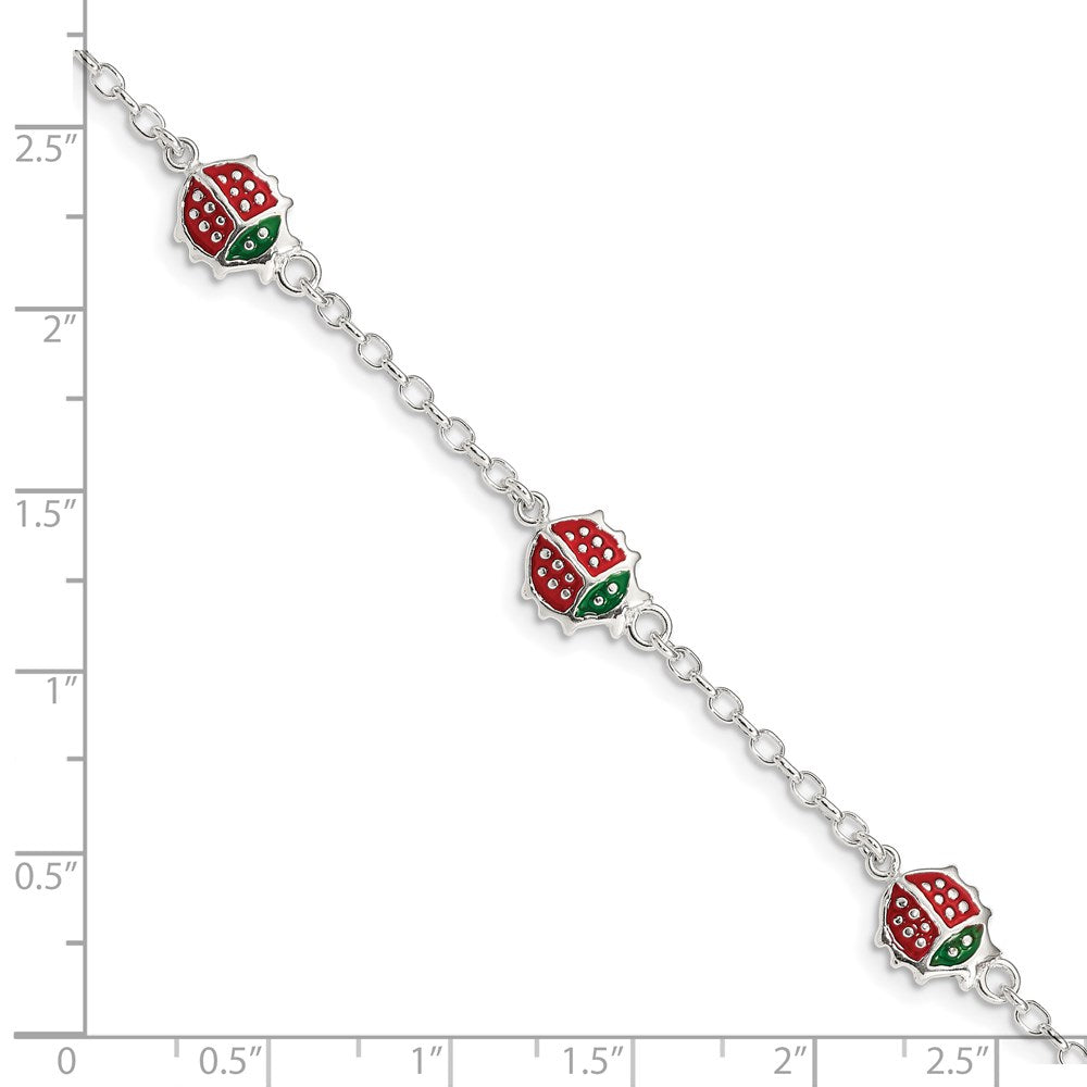 Sterling Silver Multi-color Enamel Ladybugs w/ 1in ext. Children's Bracelet 6 inches