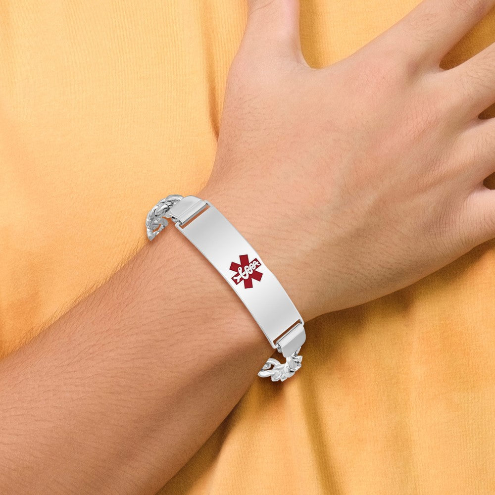 Sterling Silver Rhodium-plated Medical ID Curb Link Bracelet 8 inches