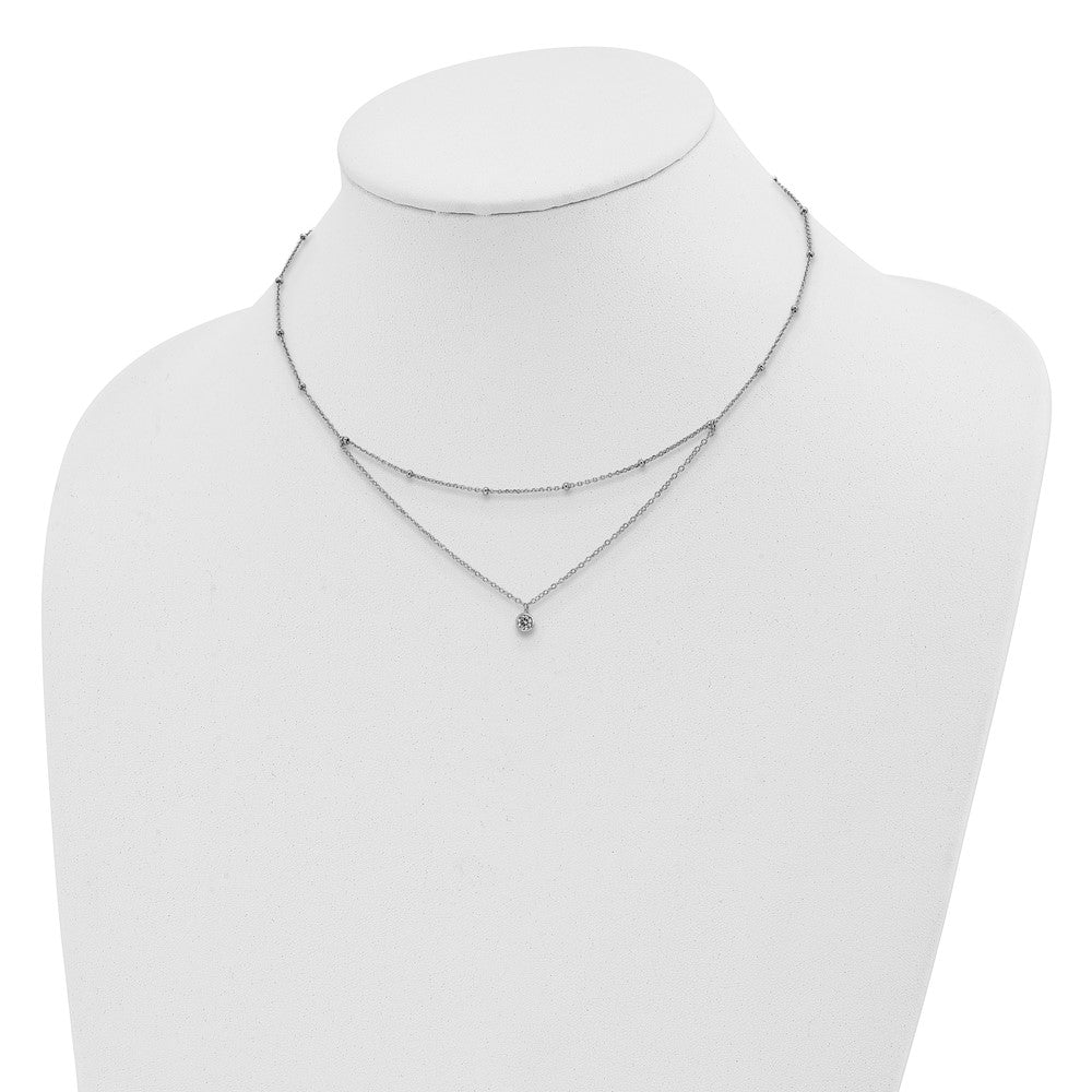 Sterling Silver Rhodium-plated CZ Beaded w/ 4in ext. Choker 12 Inches