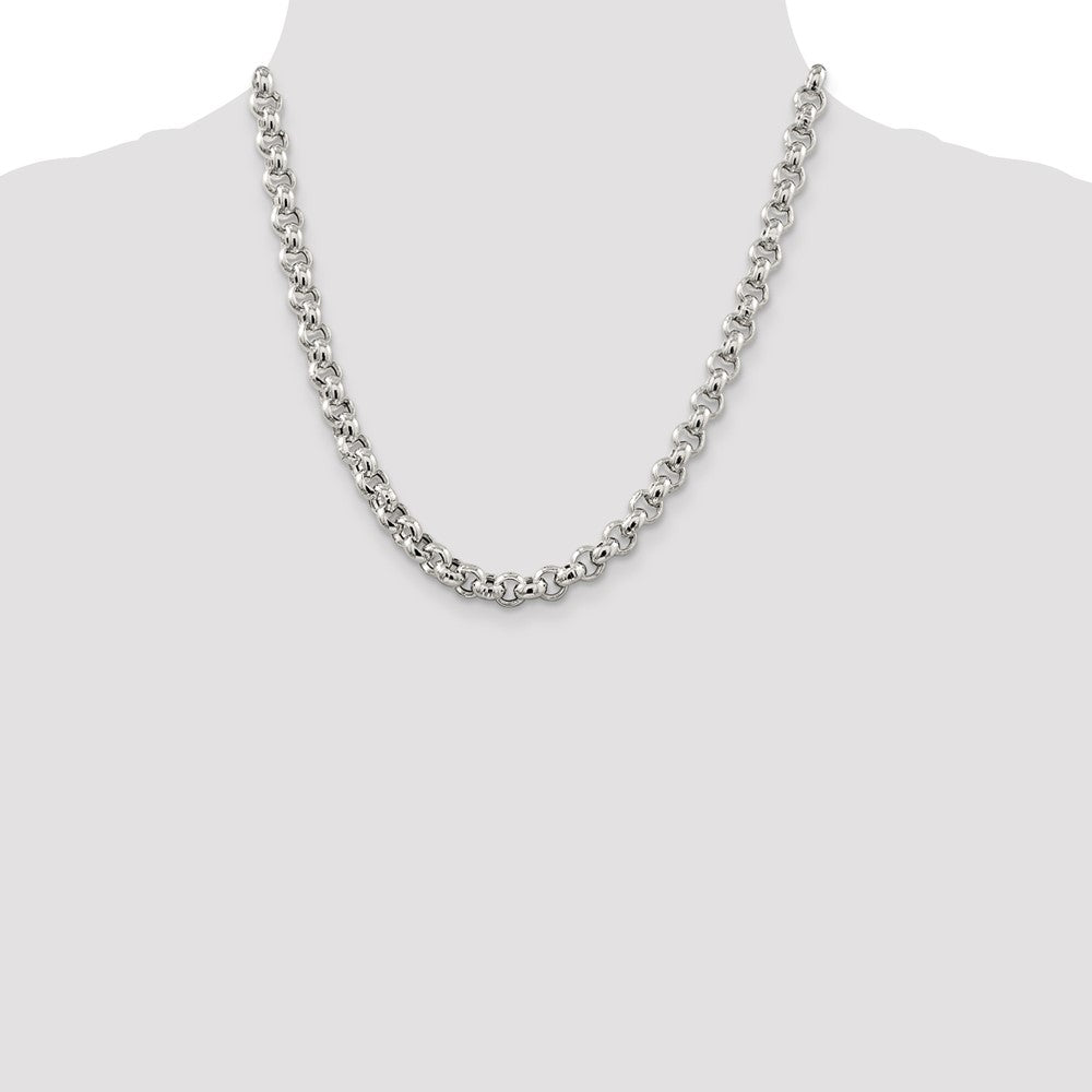Sterling Silver 7.75mm Semi-solid Rolo Chain 20 Inches