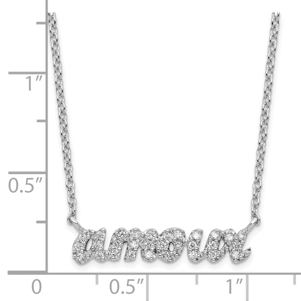 Sterling SIlver RH-plated CZ French Word Love AMOUR 18 inch Necklace