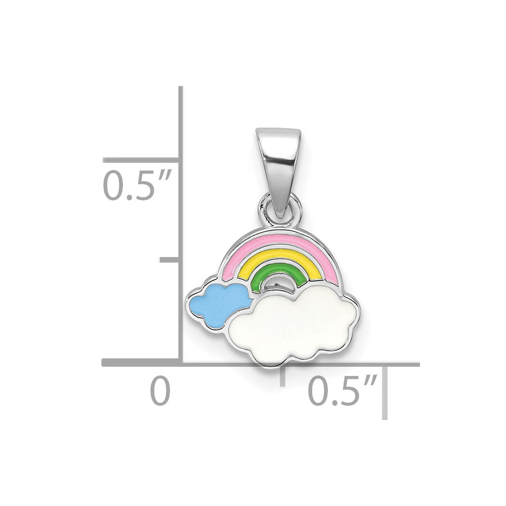 Sterling Silver RH-plated Multi-color Enamel Rainbow Children's Pendant