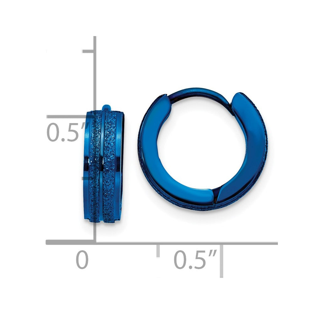 Stainless Steel Polished Blue IP Laser cut 4mm Hinged Hoop Earrings