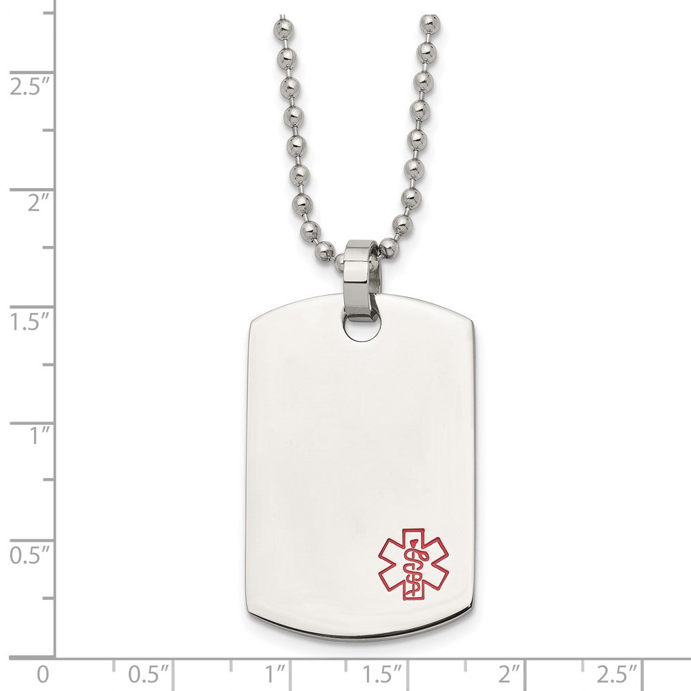 Stainless Steel Polished w/Red Enamel Medical ID 24in Necklace