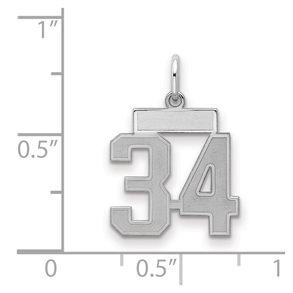 Sterling Silver/Rhodium-plated Satin Number 34 Charm