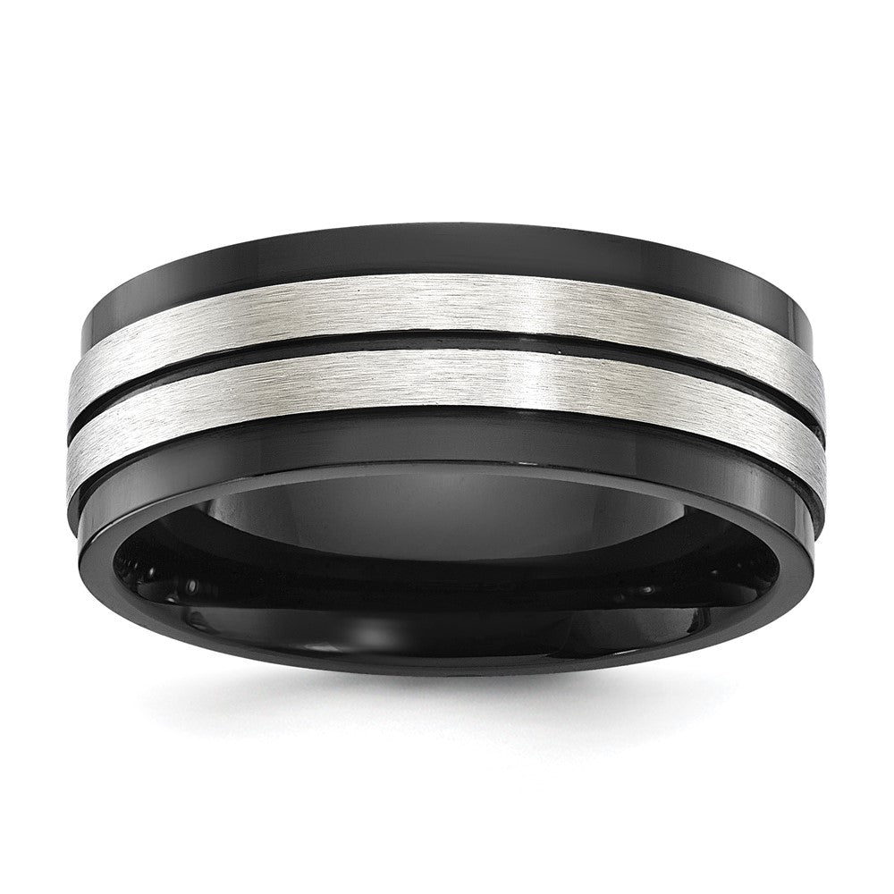 Stainless Steel Brushed and Polished Black IP-plated 8mm Band Size - 11