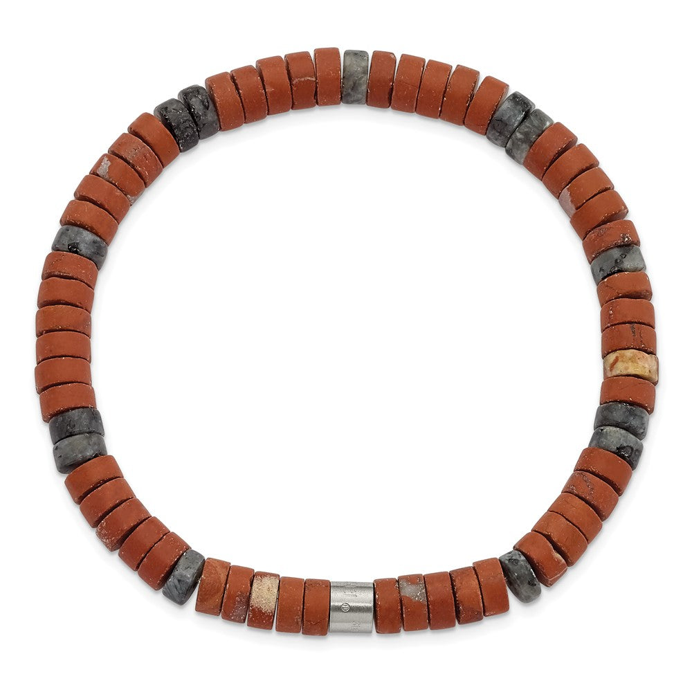 Stainless Steel Brushed Red Stone/Black Spectrolite Stretch Bracelet