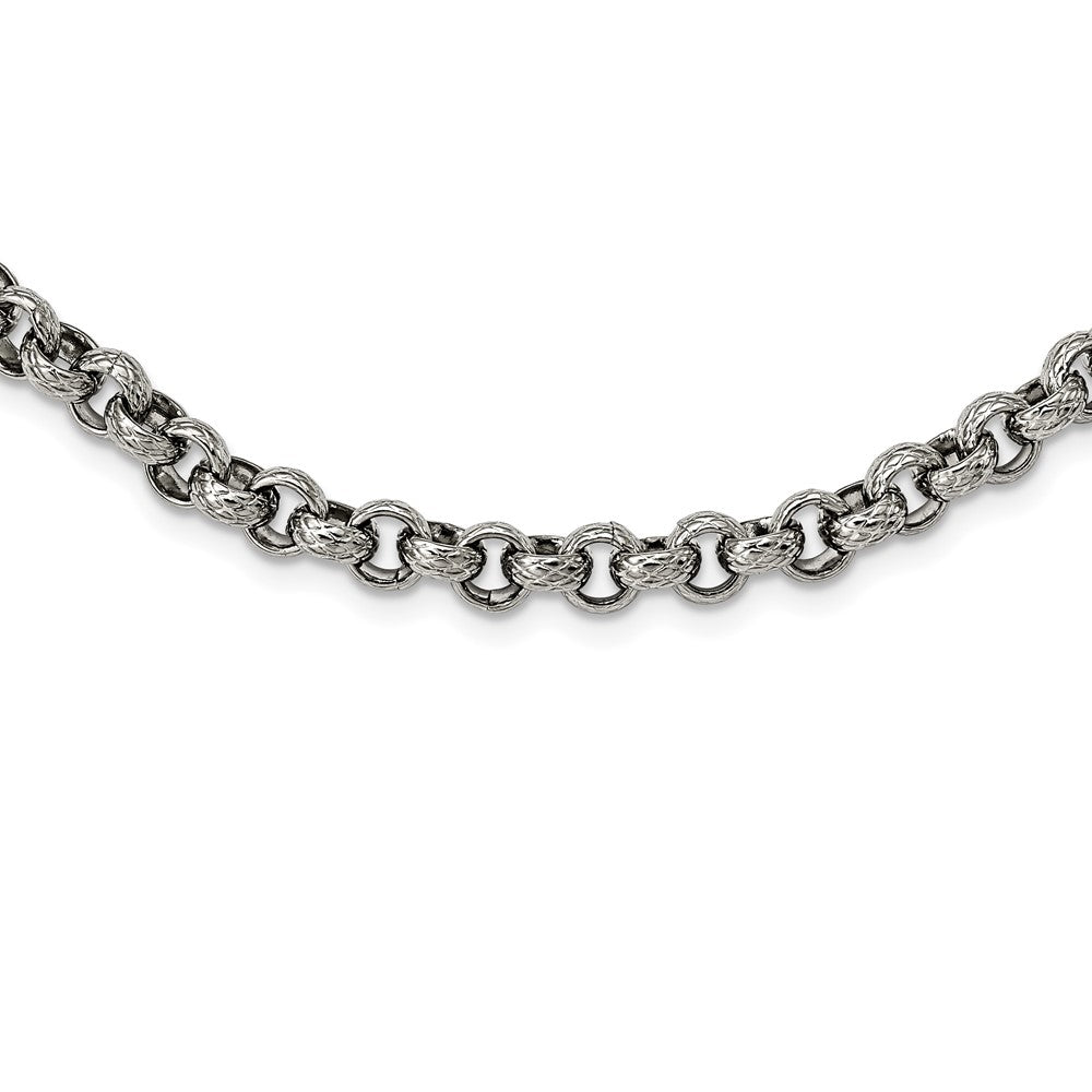 Stainless Steel Polished and Textured Link 24in Necklace