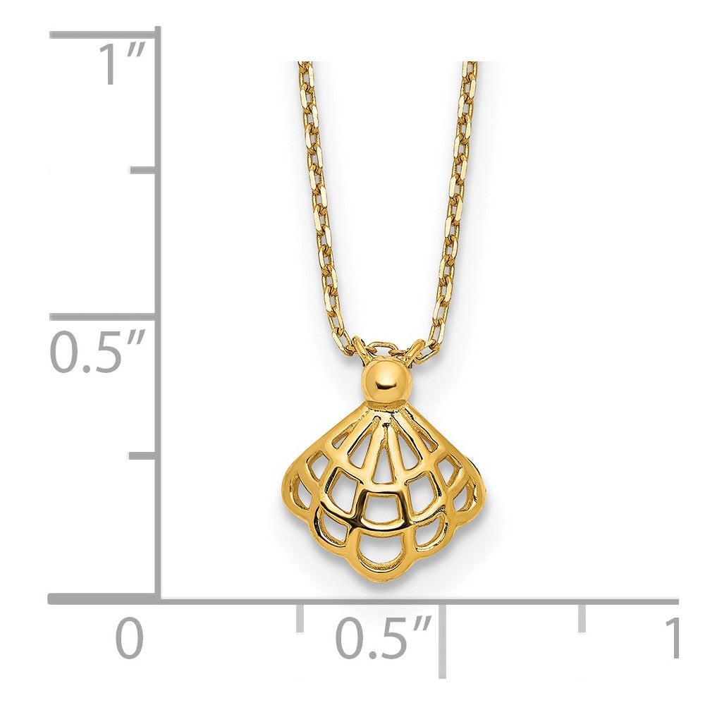 14k Yellow Gold Polished Seashell w/1.25 in ext Necklace