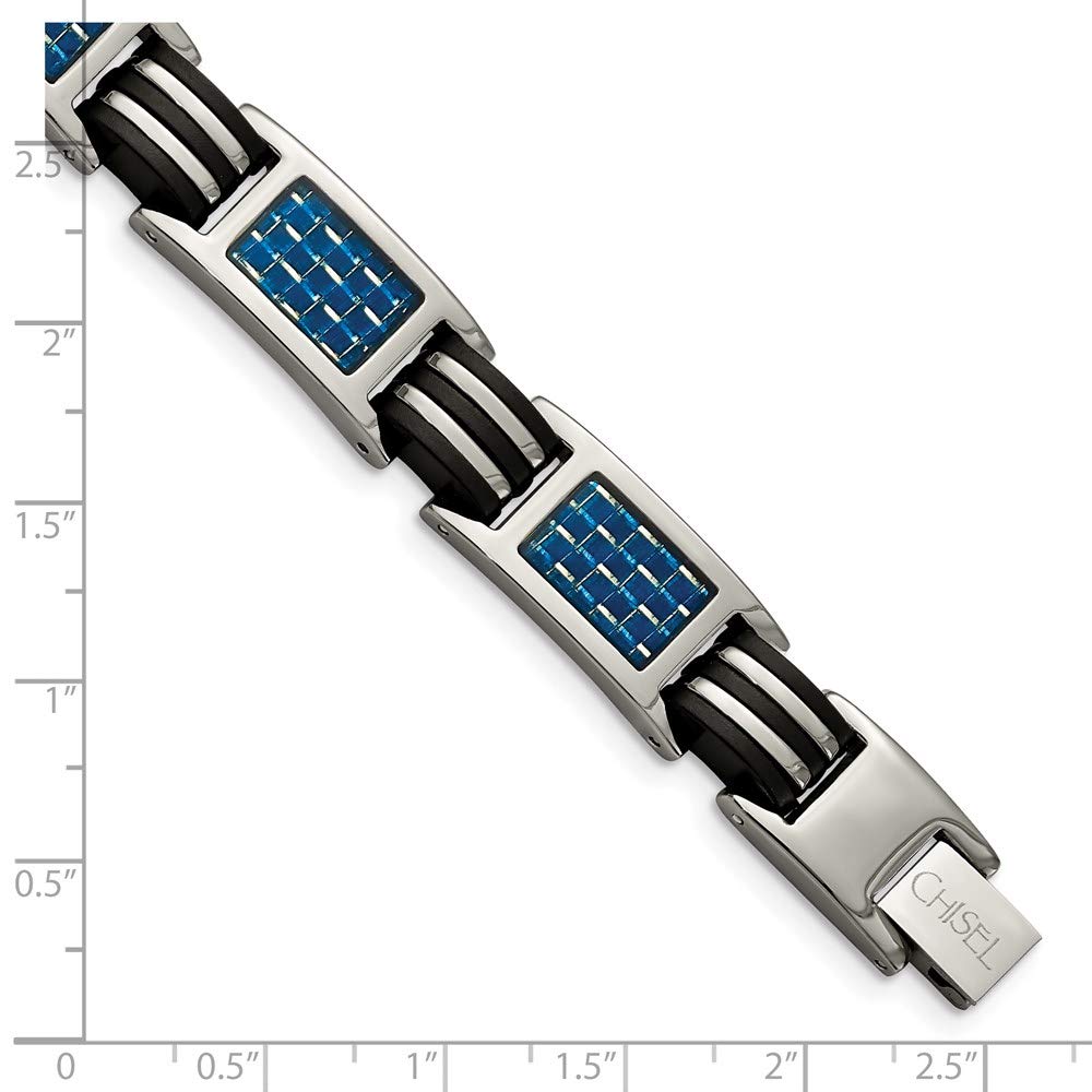 Titanium Polished w/Blue Carbon Fiber Inlay & Rubber 8.5in Bracelet 8.5 inches