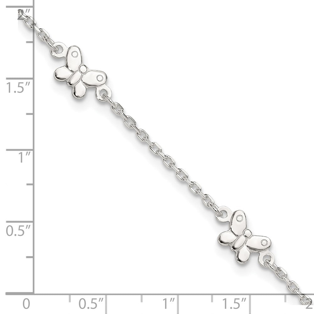 Sterling Silver Polished Butterfly 9in Plus 1in Ext Anklet 9 inches
