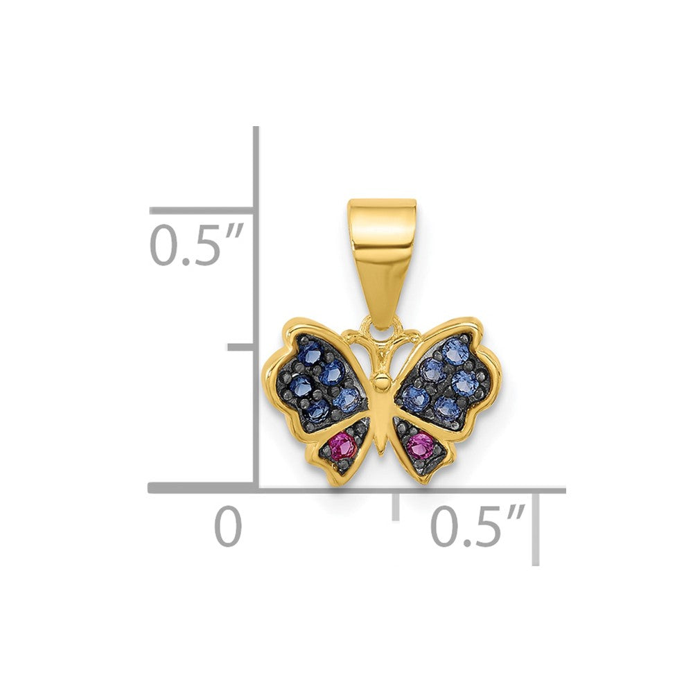 SS Gold-tone Black Rh-plated Blue Nano Crystal/ .02Lab Cr. Ruby Pendant