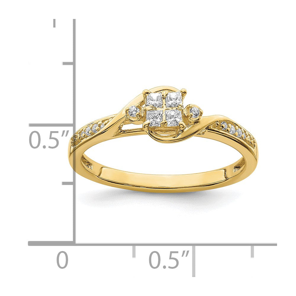 10k Yellow Gold Bypass Cluster 1/5 carat Diamond Complete Engagement Ring