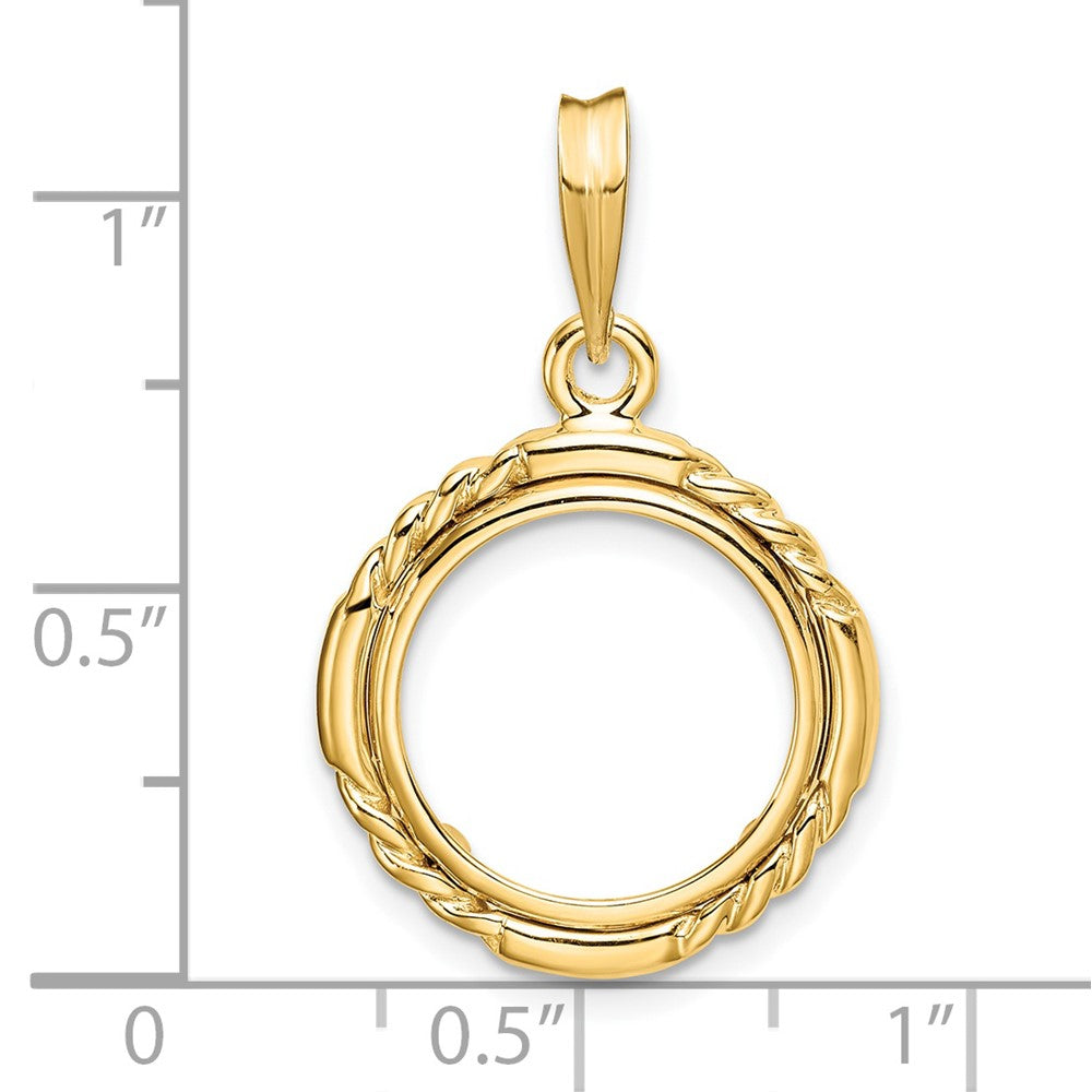 Wideband Distinguished Coin Jewelry 14k Polished Quadruple Twist and Bright 14.0mm Prong Coin Bezel Pendant