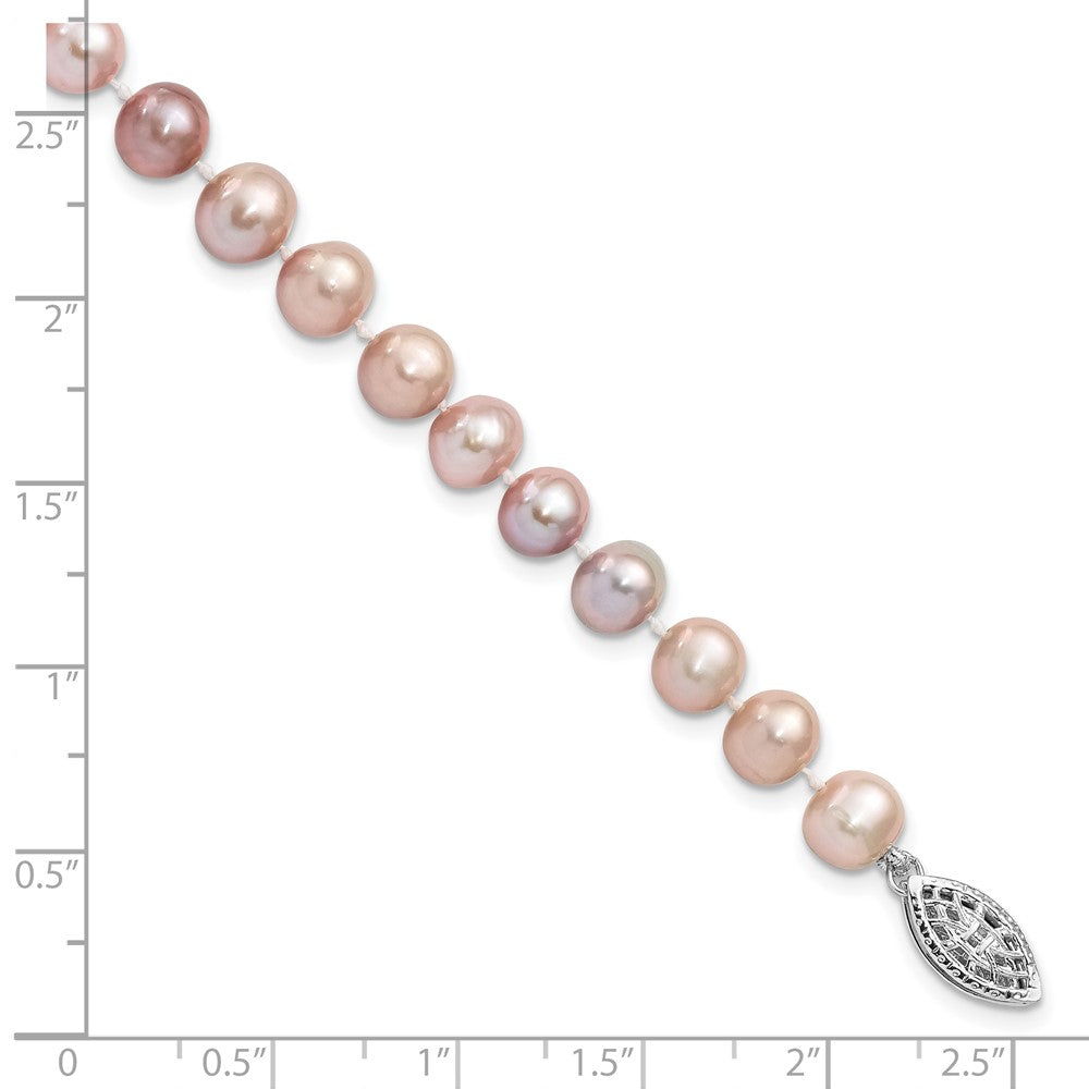 Sterling Silver Rhodium-plated 6-7mm Purple Near-Round Freshwater Cultured Pearl 7.25 inch Bracelet 7.25 inches