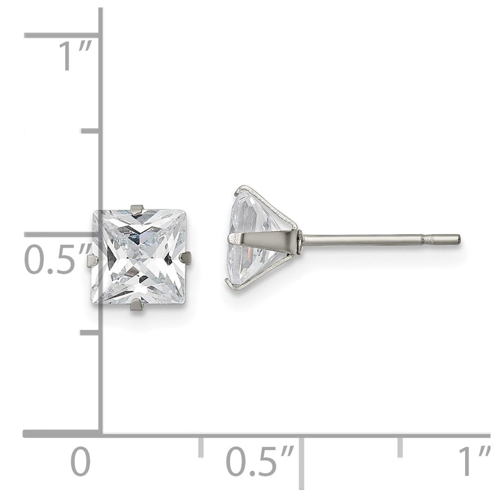 Stainless Steel Polished 6mm Square CZ Stud Post Earrings