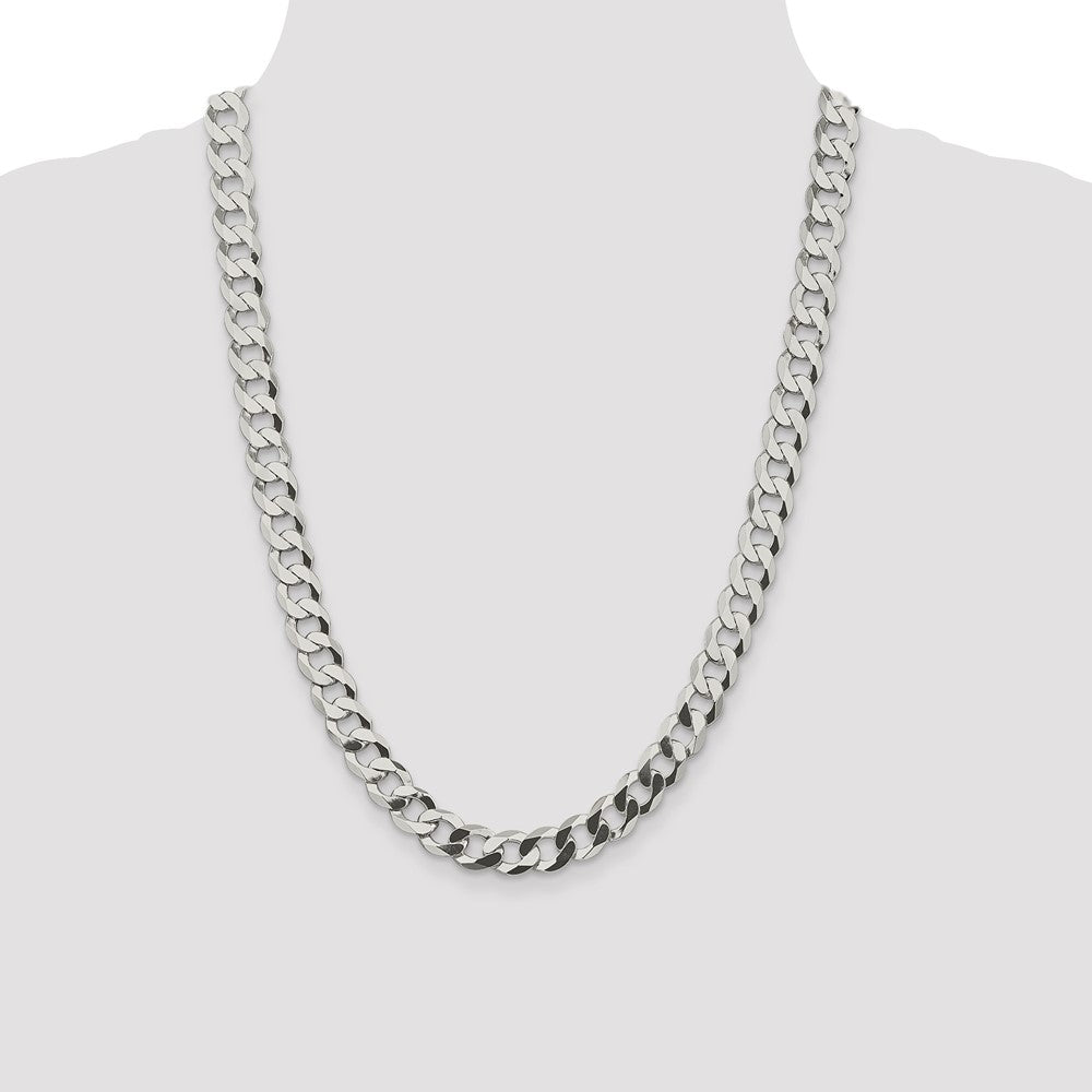 Sterling Silver 9.75mm Flat Curb Chain 24 Inches
