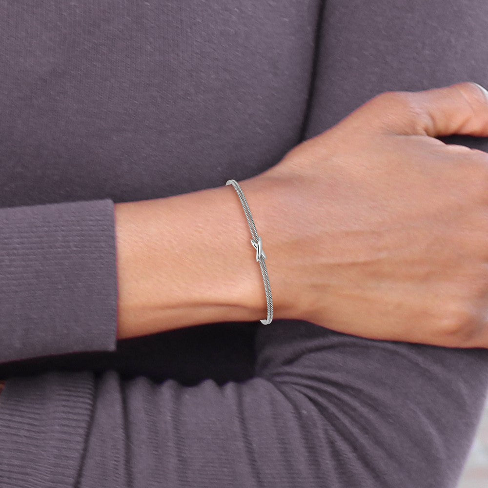 SS Rhodium-plated Polished 2-Strand X w/ 1in Ext. Bracelet