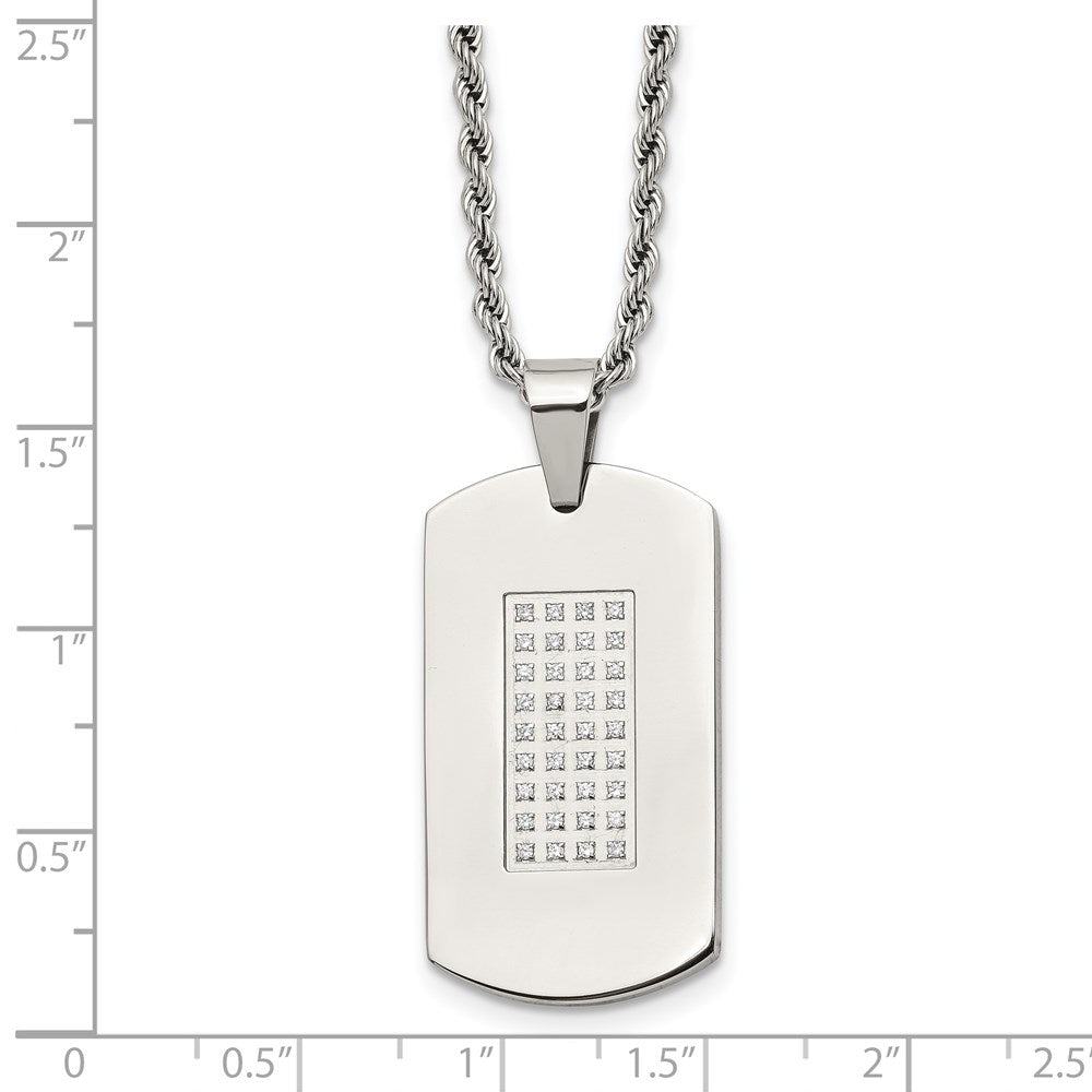 Stainless Steel 22in Polished with CZs Dog Tag Necklace