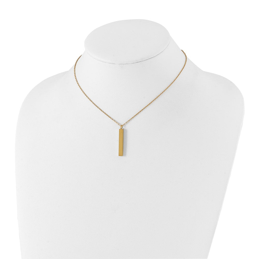 Stainless Steel Polished Yellow IP Vertical Bar 15in w/3in ext. Necklace