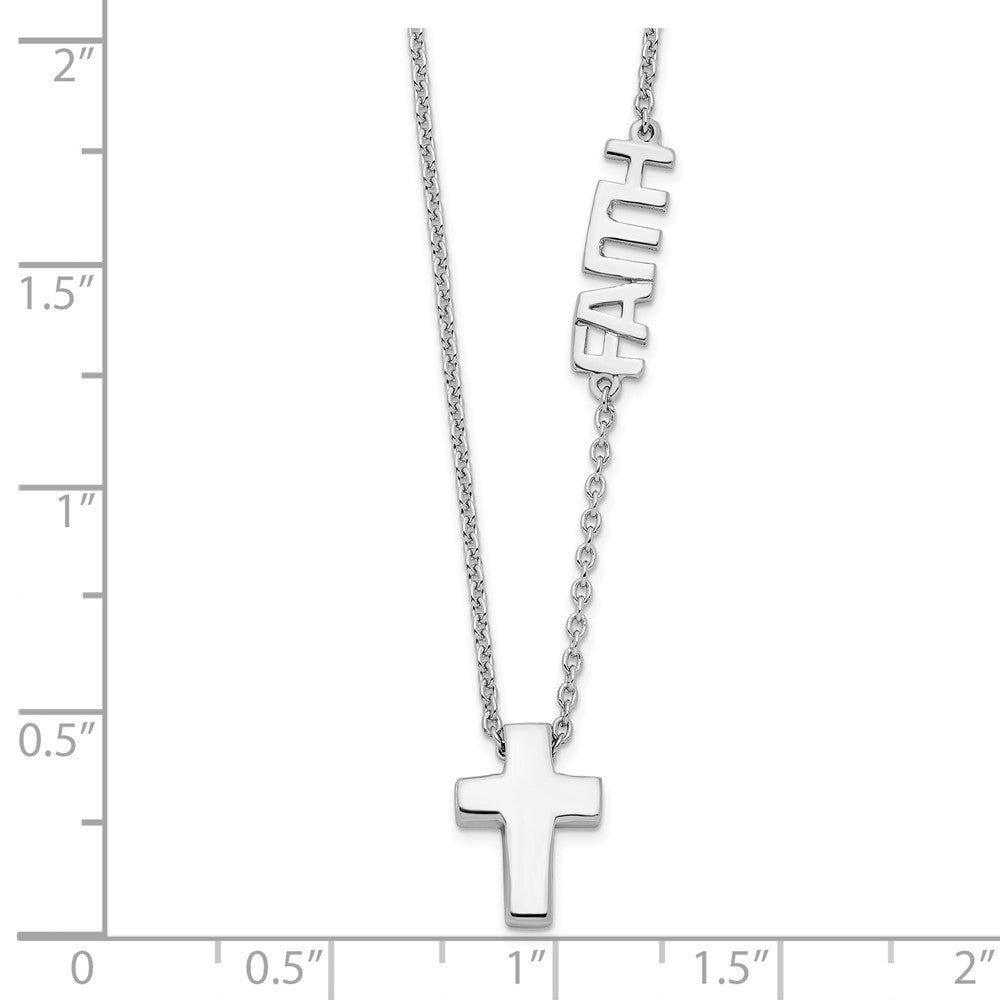 Sterling Silver Rhodium-plated FAITH w/Cross Necklace 18 Inches
