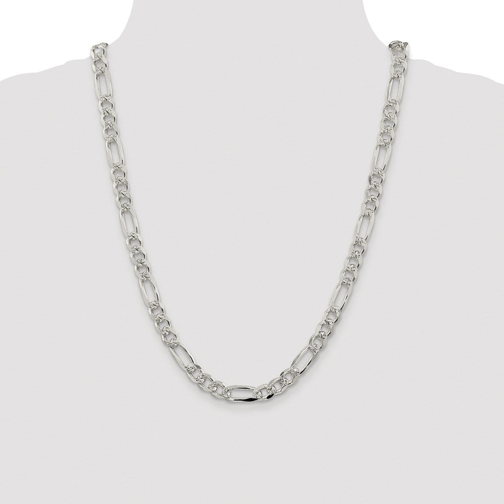 Sterling Silver Rhodium-plated 8mm Pav‚ Flat Figaro Chain