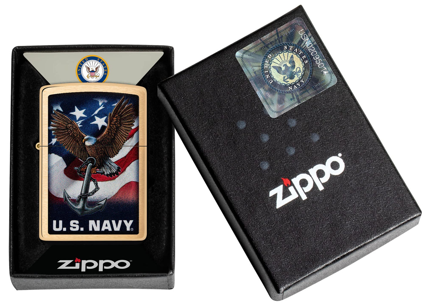 Zippo U.S. Navy Eagle Anchor & Flag Brushed Chrome Pocket Lighter