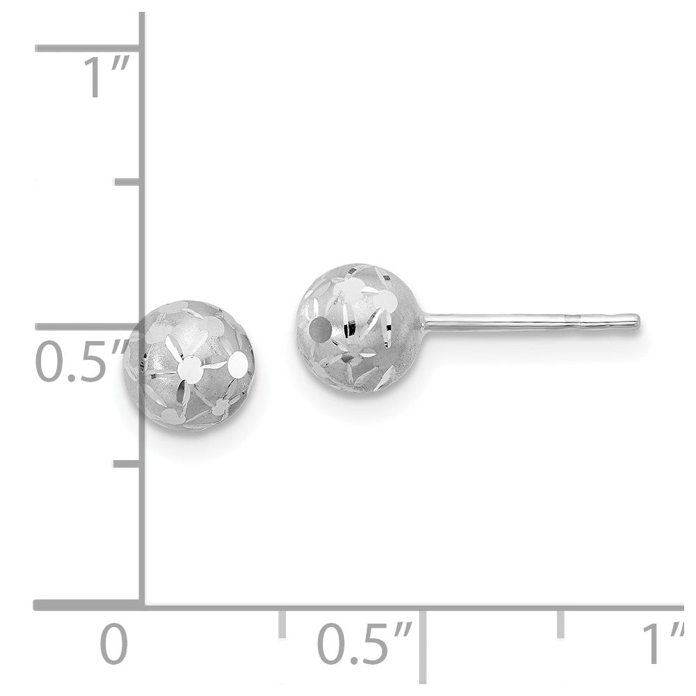 14K White Gold Polished/Satin and Diamond-cut Ball Post Earrings