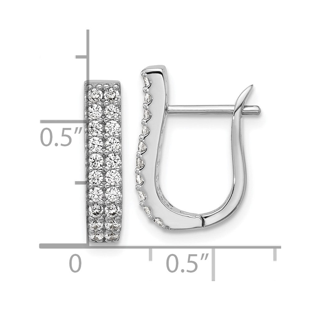 Cheryl M Sterling Silver Rhodium-plated Polished 2-Row CZ Hinged Hoop Earrings