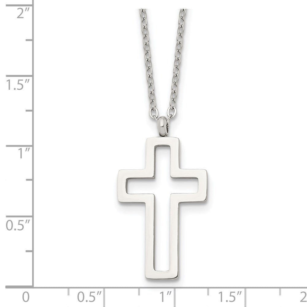 Stainless Steel Polished Cut-out Cross 17.5in Necklace