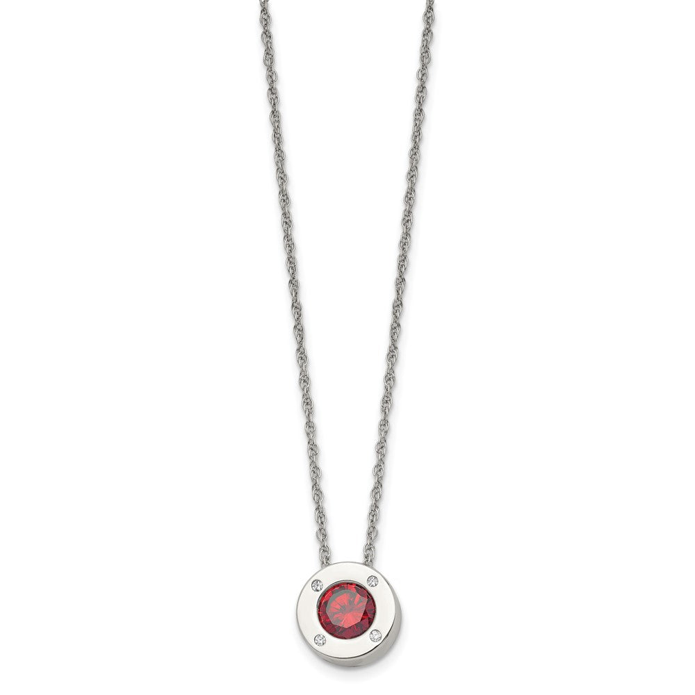 Stainless Steel Polished CZ January Birthstone 20in Necklace