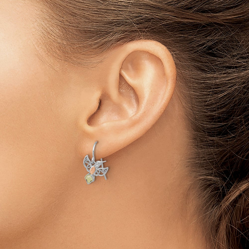 Sterling Silver Rhod-pltd w/12K Accents Hummingbird Dangle Earrings