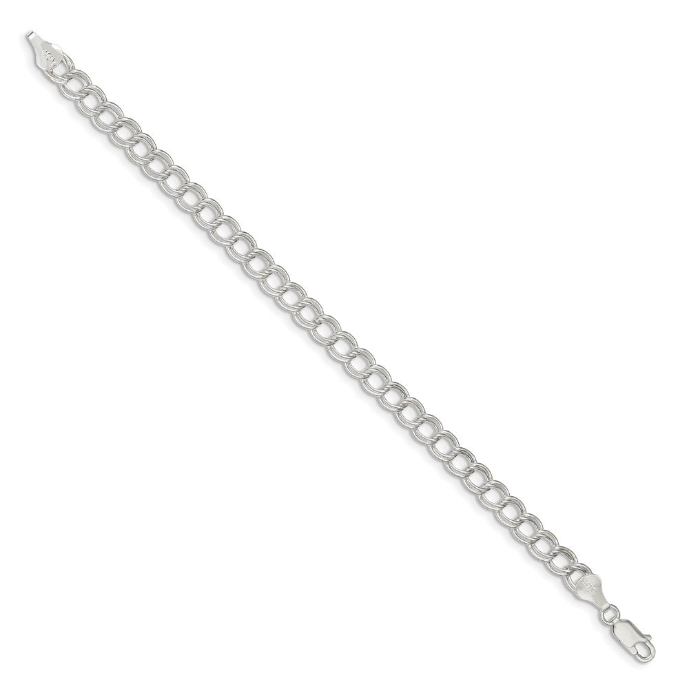 Sterling Silver 6mm Semi-Solid Double Link Charm Bracelet 6 inches