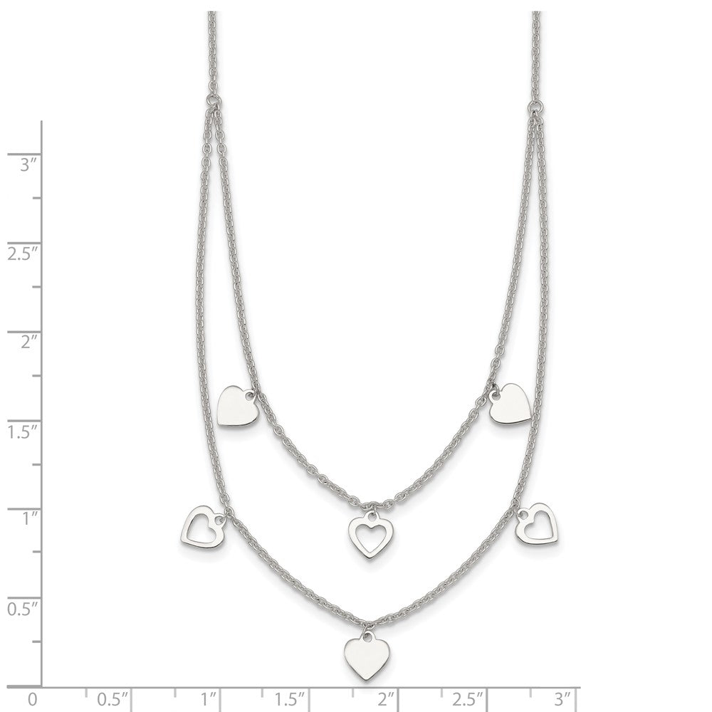 Sterling Silver Polished 2 Strand Multi Heart Necklace 15.75 Inches