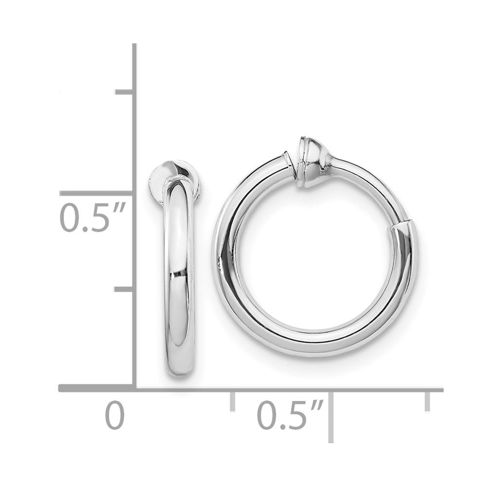 Sterling Silver RH-plated 2x14mm Non-Pierced Round Hoop Earrings