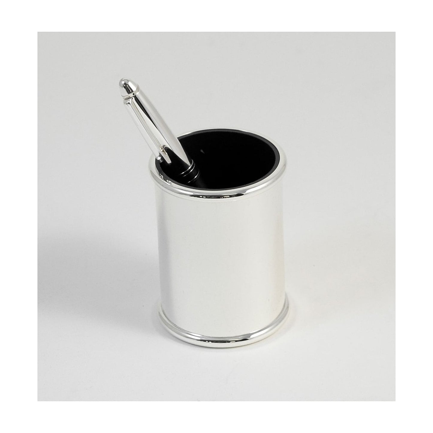 Bey-Berk International D595 Silver Plated Pen Cup with Black Abs Plastic Lining - Black