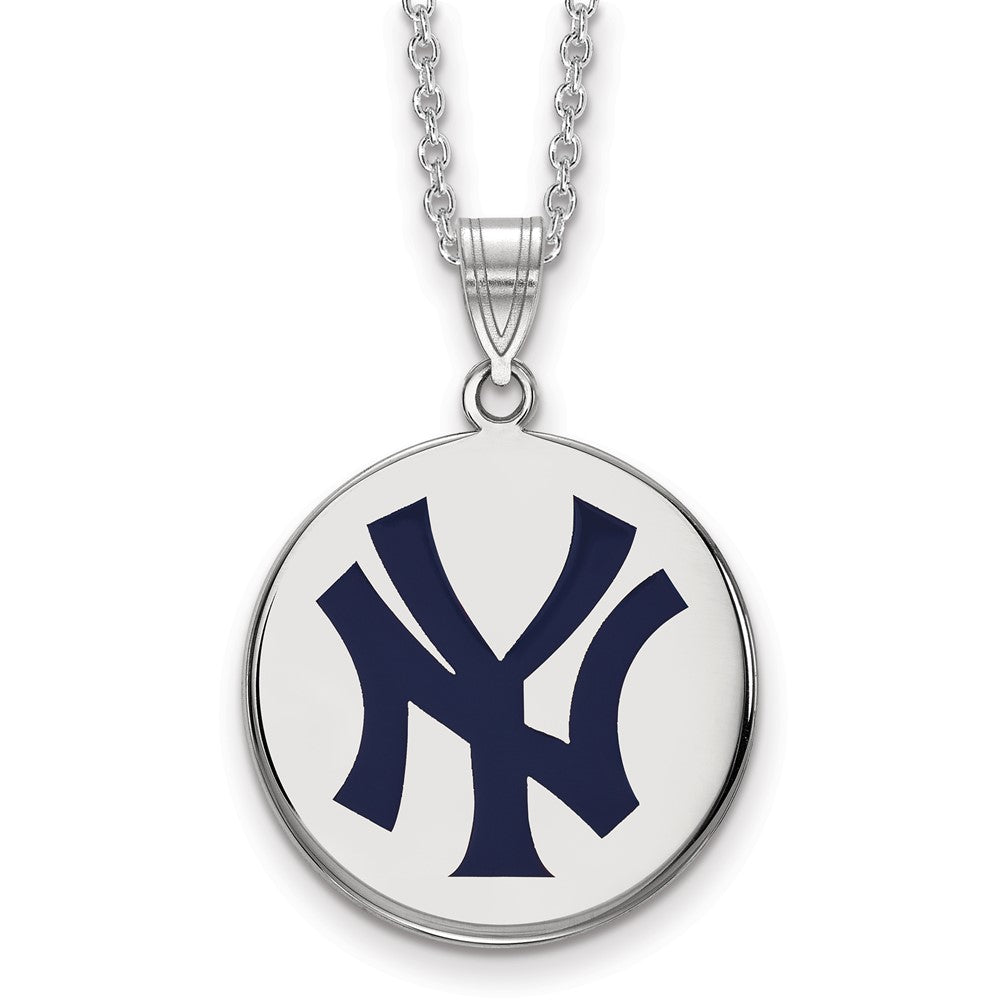 SS Rh-plated MLB LogoArt New York Yankees Large Enamel Necklace