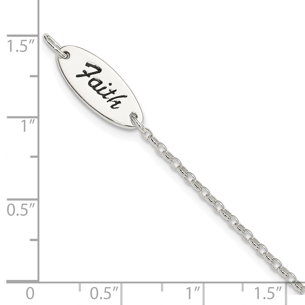 Sterling Silver Polished Enamel FAITH and Cross Bracelet 7.5 inches