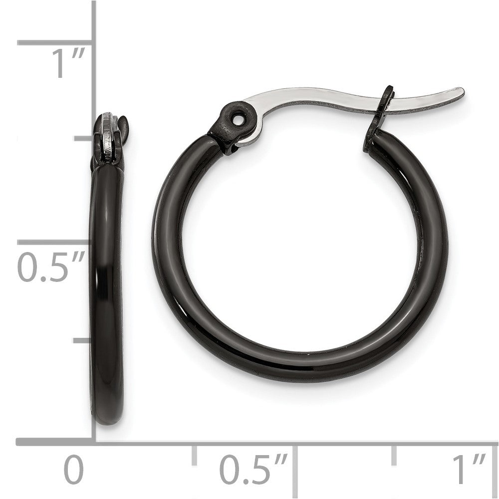 Stainless Steel Polished Black IP-plated 19mm Diameter Hoop Earrings