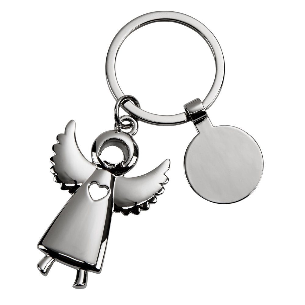 Nickel-plated Standing Angel Key Ring with Engraving Tag QGM18703