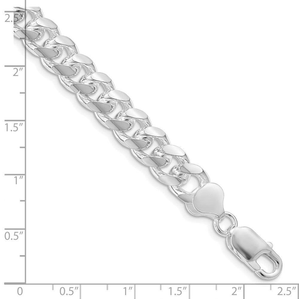Sterling Silver Rhodium-plated 8.5mm Domed w/ Side D/C Curb Chain 8 inches