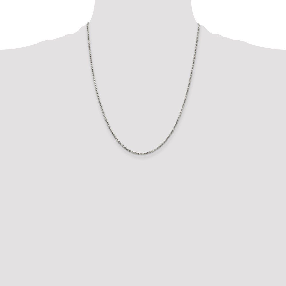 Sterling Silver Rhodium-plated 1.7mm Diamond-cut Rope Chain w/4in ext.