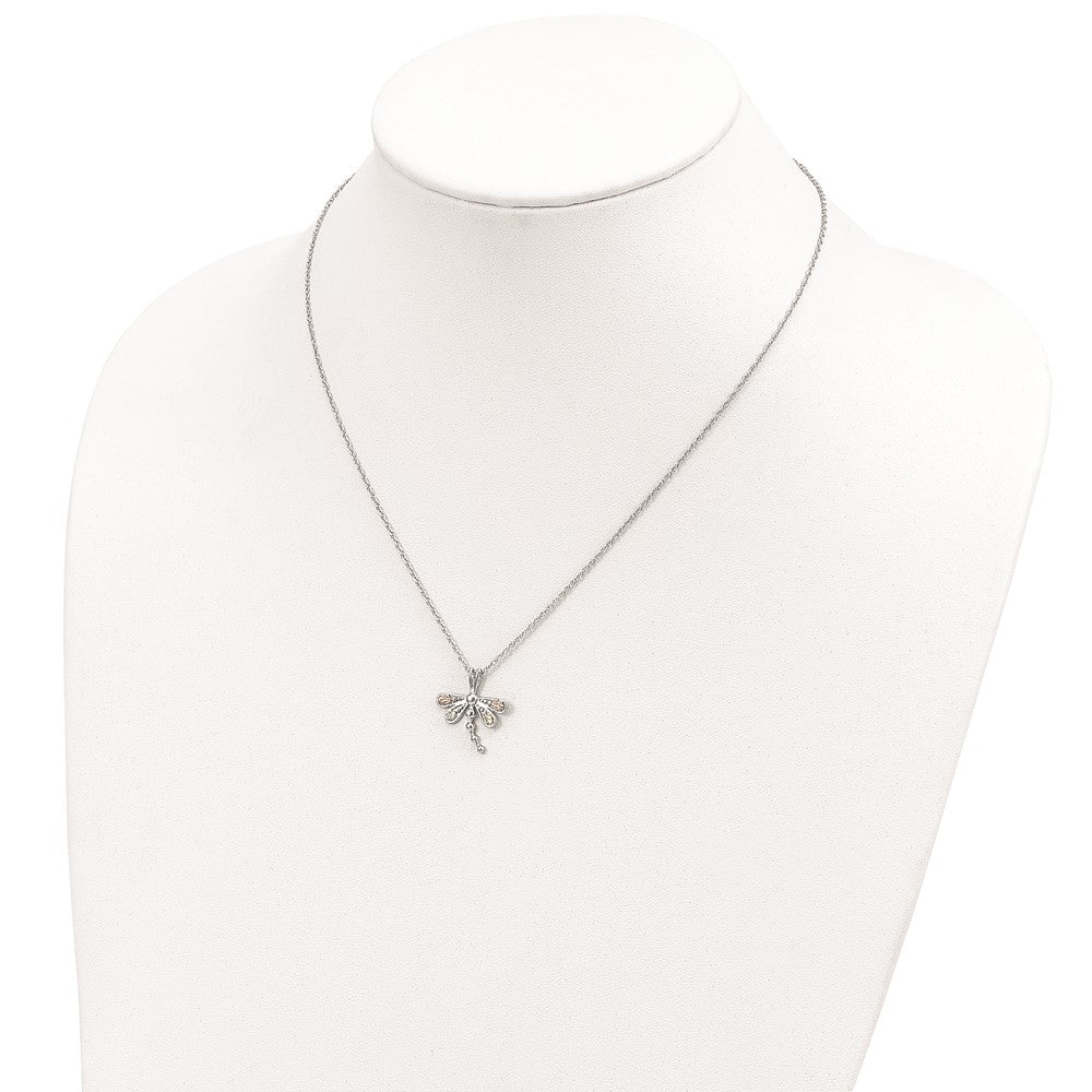 Landstrom's Mt. Rushmore Black Hills Sterling Silver 12K Gold Accents Dragonfly18 inch Spring Ring Clasp Necklace 18 Inches