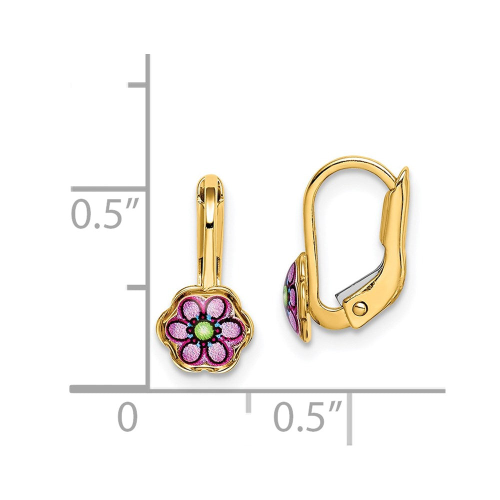 14K Children's Enamel Flower Leverback Earrings