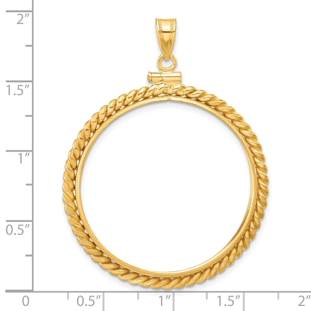 Wideband Distinguished Coin Jewelry 14k Polished Twisted Wire 32.7mm x 3.00mm Screw Top Coin Bezel Pendant