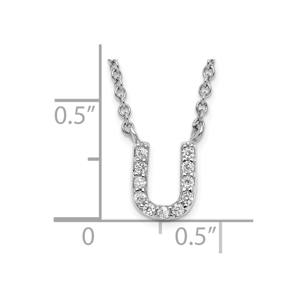 Sterling Silver Rhodium-plate CZ Initial U 18 Inch Necklace