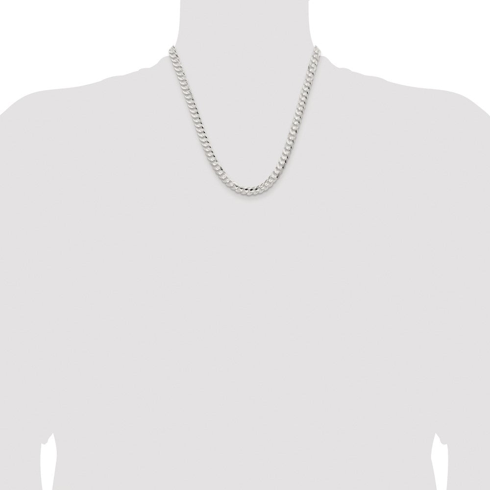 Sterling Silver Rhodium-plated 6.75mm Concave Beveled Curb Chain